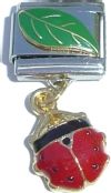 Leaf with Hanging Red Butterfly Italian Charm