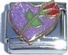 Red Rose on Purple Glitter Heart