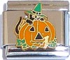 Black Cat with Witch Hat on Pumpkin Italian Charm