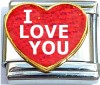 I Love You on Red Heart with Glitter Italian Charm