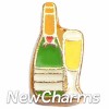 H1064 Gold Champagne Bottle Floating Locket Charm