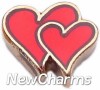 H1074 Double Red Hearts On Gold Floating Locket Charm