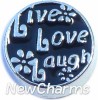 H7025 Live Love Laugh Black Floating Locket Charm
