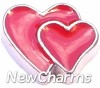 H7927 Double Red Hearts Floating Locket Charm