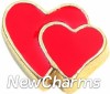 H8239 Red Hearts Gold Trim Floating Locket Charms