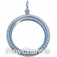 SS91  Stainless Steel Silver CZ Big Curvy  Heart Floating Locket