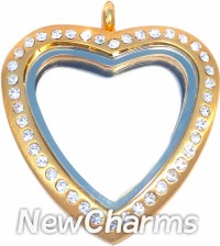 XH95 Stainless Steel Brushed Gold CZ Tall Heart Locket