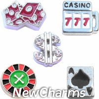 CSL111 Gettin Lucky Casino and Cards Charm Set for Floating Lockets