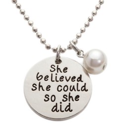 N154 She Believed She Could So She Did Stamped Necklace