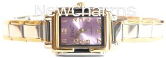 WG104pink Pink Oval Italian Charm Watch Gold Color Trim