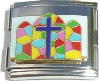 CT5018 Cross on Stained Glass Mega Italian Charm