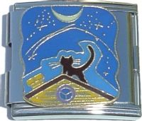 CT5027 Cat on Roof with Moon Mega Italian Charm