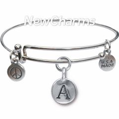 Bangle Bracelet with JT190A Silver Letter A