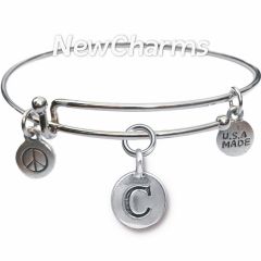 Bangle Bracelet with JT190C Silver Letter C 