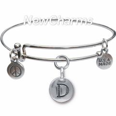 Bangle Bracelet with JT190D Silver Letter D 