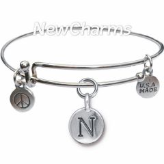 Bangle Bracelet with JT190N Silver Letter N 