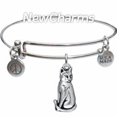 Bangle Bracelet with JT197 Silver Sitting Cat