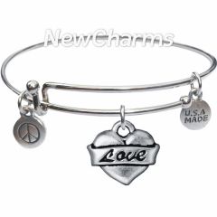 Bangle Bracelet with JT201 Silver Love Heart