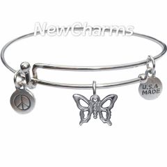 Bangle Bracelet with JT203 Silver Open Butterfly