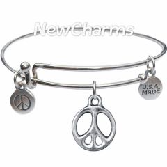 Bangle Bracelet with JT231 Silver Open Peace Sign