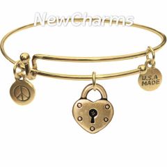 Bangle Bracelet with JT208 Gold Heart Lock