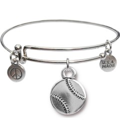 Silvertone Bangle Bracelet and Baseball JT308