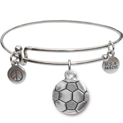 Silvertone Bangle Bracelet and Soccer Ball JT314