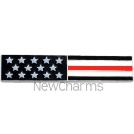 P510 Pin Long Flag Thin Red Line Silvertone Trim