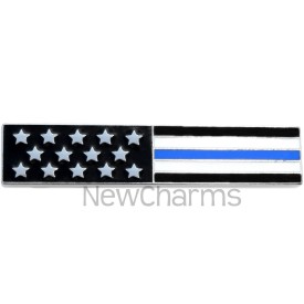 P511 Pin Long Flag Thin Blue Line Silvertone Trim