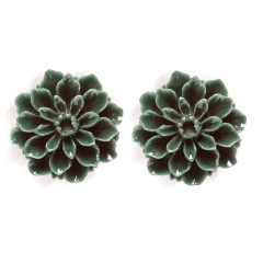 EAR26 Forest Green Dahlia Flower Earrings