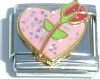 CT1397pink Rose on Pink Heart Italian Charm