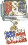 CT1465 USA Patriotic Flag Dangle Italian Charm