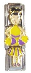 CT1943k Yellow Cheerleader Girl Dark Hair Triple Italian Charm