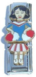 CT1945k Blue Cheerleader Girl Dark Hair Triple Italian Charm