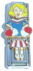 CT1945y Blue Cheerleader Girl Blonde Hair Triple Italian Charm