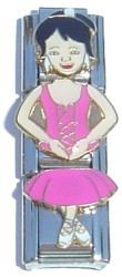 CT1954pk Fuchsia Dance Girl Dark Hair Triple Italian Charm