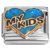 CT1975bk My Kids in Black on Blue Heart Italian Charm