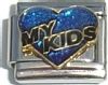 CT1975bk My Kids in Black on Blue Heart Italian Charm