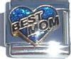 CT1978BK Best Mom on Dark Blue Heart with Black Letters Italian Charm