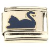 CT2064 Black Cat Sitting Goldtone Base Italian Charm 