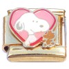 CT2065 Pink Heart Snoopy Woodstock Goldtone Base Italian Charm