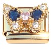 CT2182 Butterfly Pink Blue Bling Gold Base Italian Charm