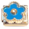 CT2267 Blue Flower Fringed Goldtone Base Italian Charm