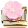CT2271 Raised Pearly Pink Flower on Gold Base Italian Charm