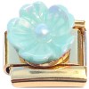 CT2272 Raised Pearly Aqua Flower on Gold Base Italian Charm
