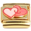 CT2332 Pink Hearts Pair Goldtone Base Italian Charm.