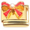 CT2361 Pearly Red Bow Gold Base Italian Charm