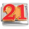 CT3619 Number 21 Twenty One Red Italian Charm