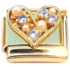 CT4943 Pearly Bling Heart Goldtone Base Italian Charm.