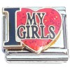 CT6907 I Love My Girls Red Glitter Heart Italian Charm